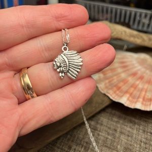 1947 HIS Tibetan Silver Metal Carved Indian Chief Pendant with Chain